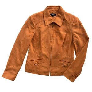 Tribal Women's 6 Rust Orange Faux Suede, Pockets Cuffs Zip Blazer Jacket Western